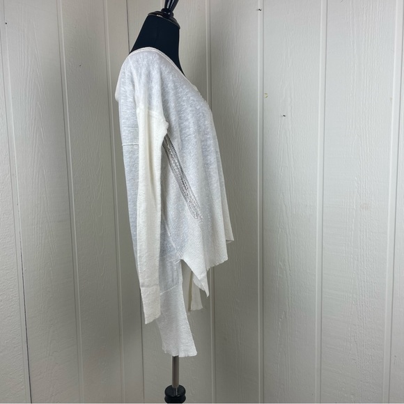 Free People Gauze Lace Inlet Hi-Low Long Sleeve Blouse Size Large - Picture 2 of 10